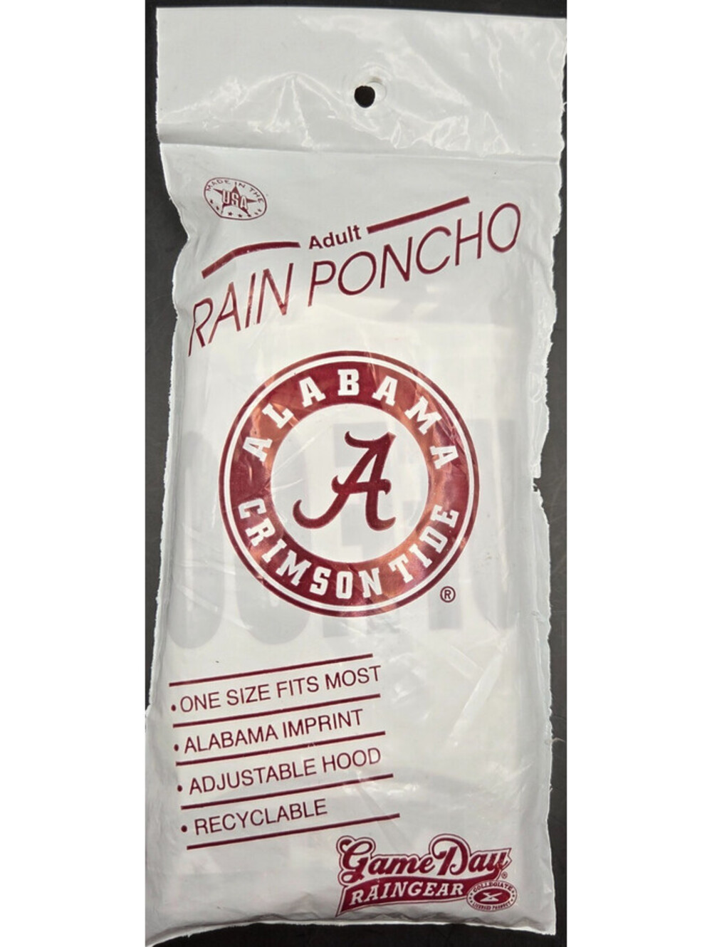 ALABAMA CRIMSON TIDE Adult Rain Poncho One Size Clear Hooded Game Day NEW